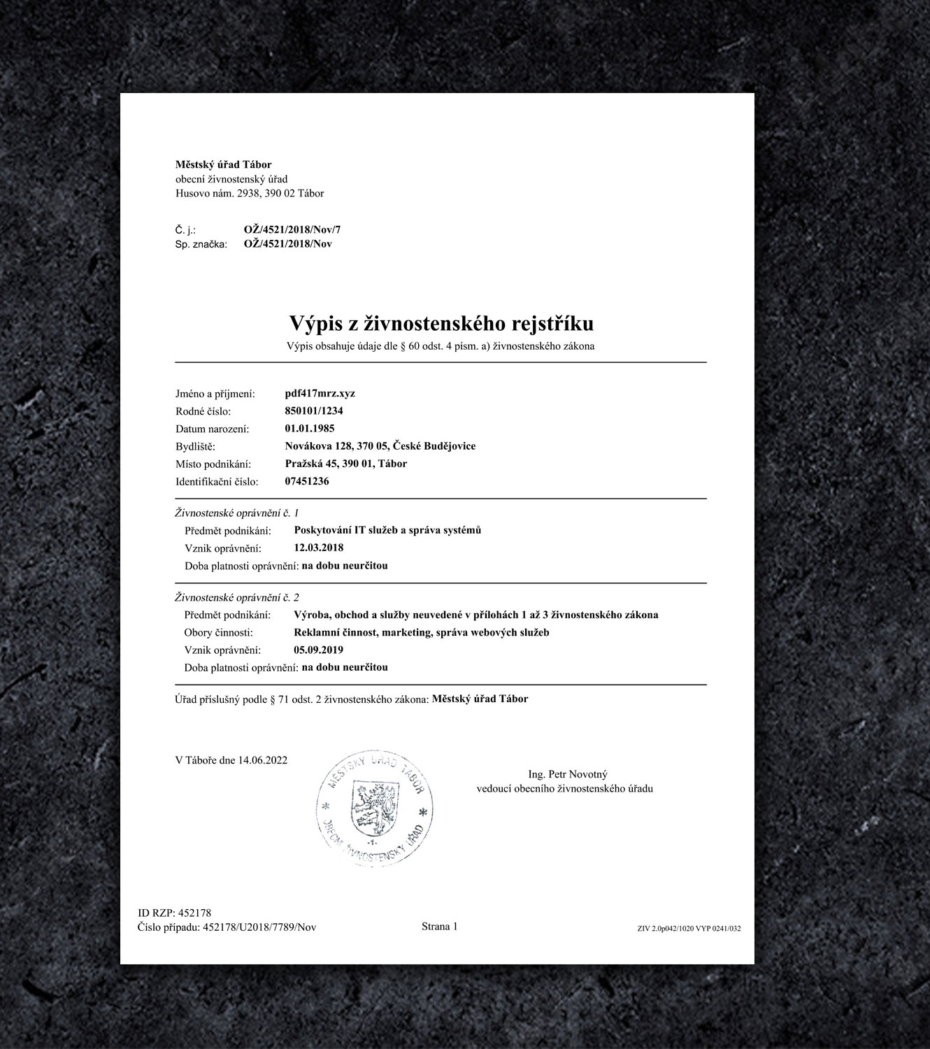 Czech Republic Certificate of Incorporation Business License PSD Template