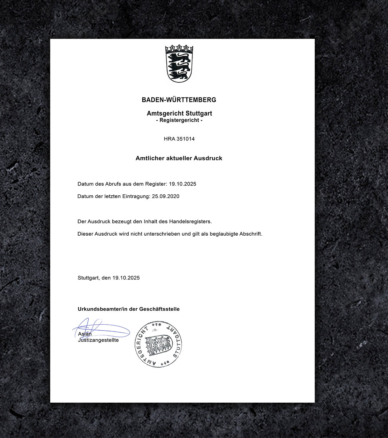 Germany Business Registry Extraction PDF Template - 2026