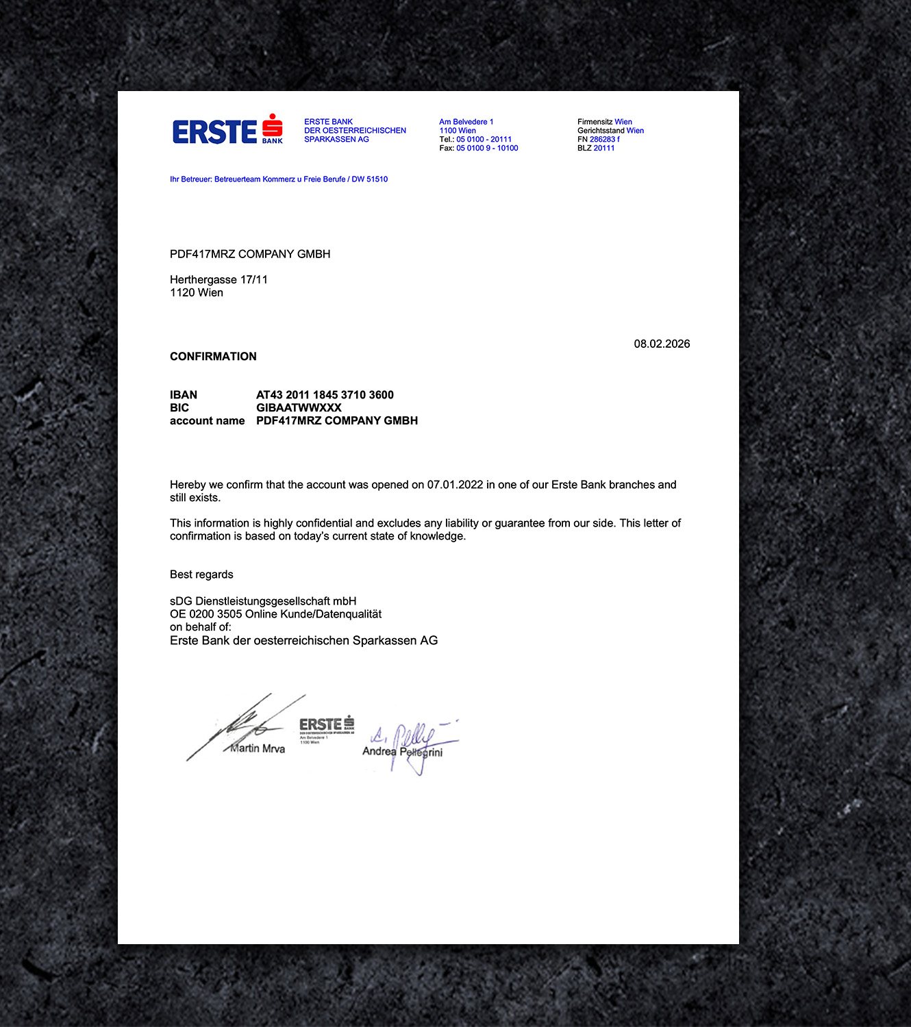 Erste Bank Austria Statement PDF Template - 2026