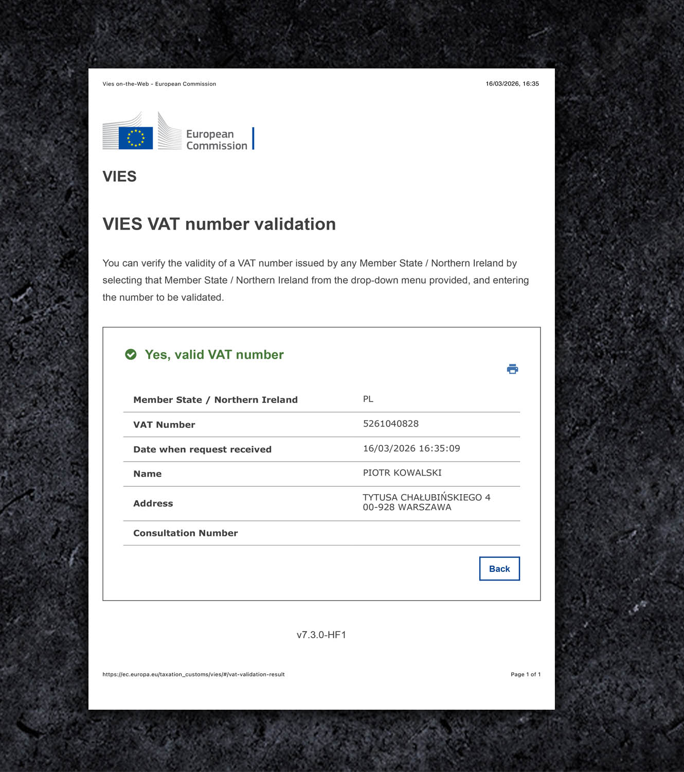 Europe VAT Certificate PDF Template - 2026
