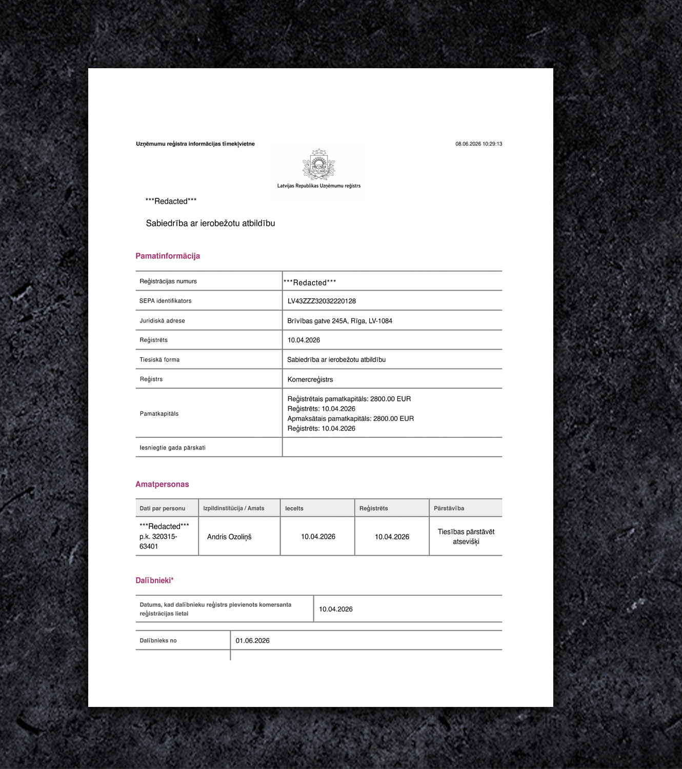 Latvia LV Certificate of Incorporation BL Business License PSD Template - 2026