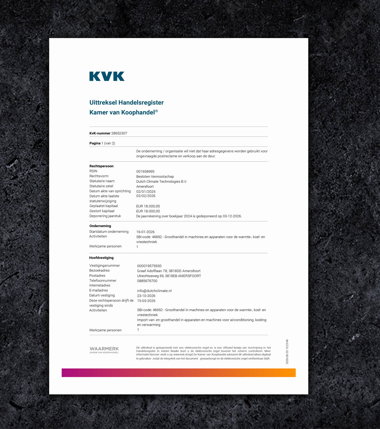 Netherlands Business Registry Extraction PDF Template - 2026