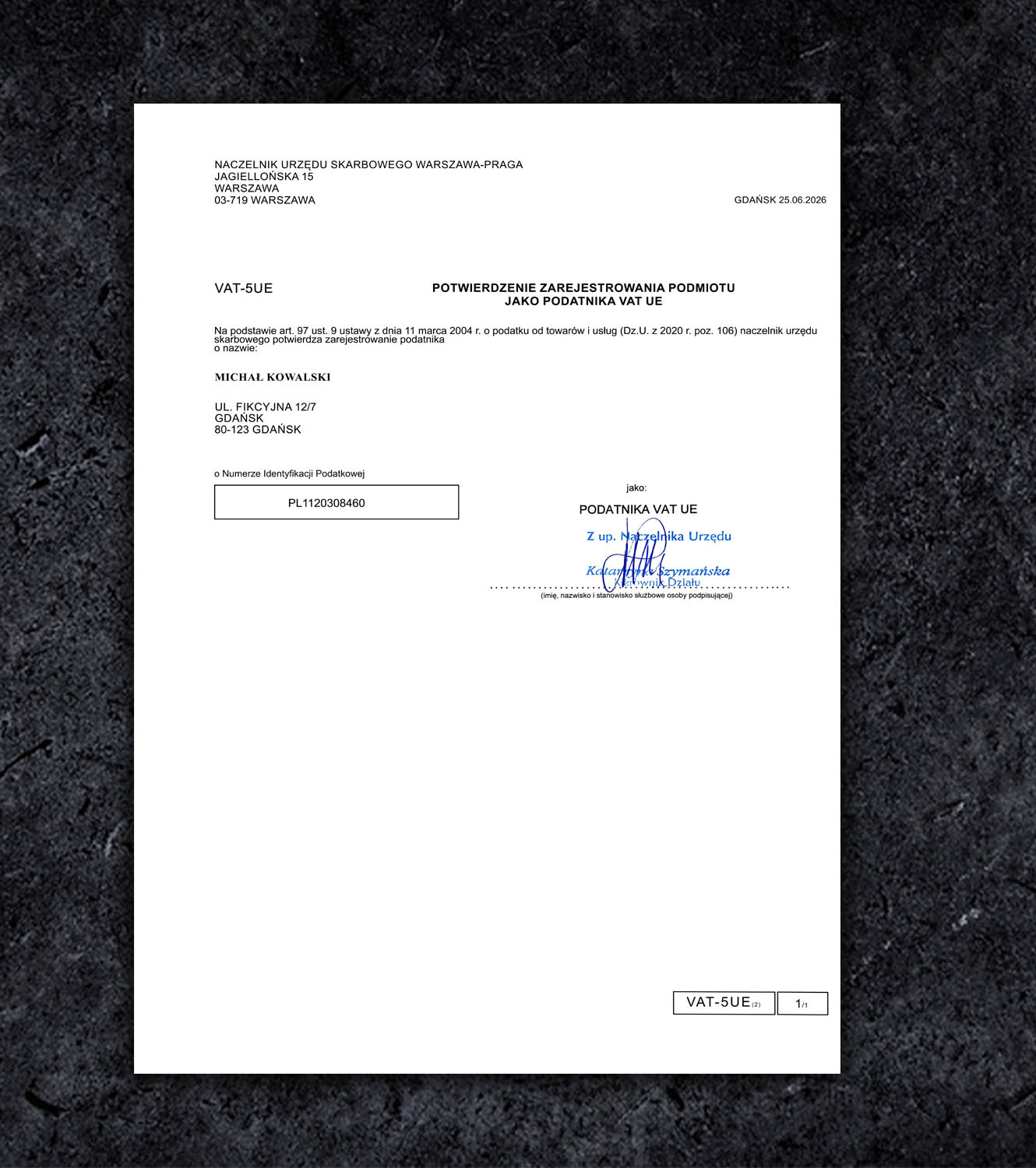 Poland VAT Certificate PSD Template - 2026