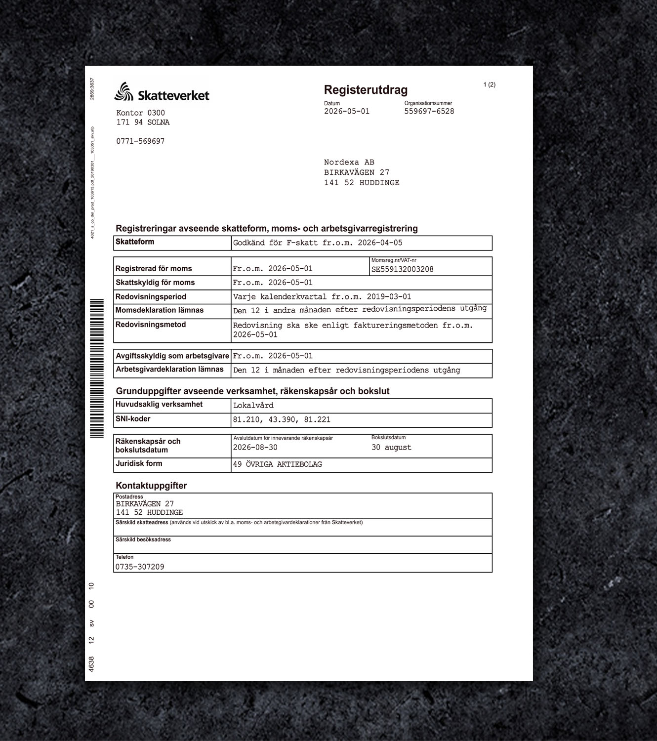 Sweden VAT Certificate PSD Template - 2026