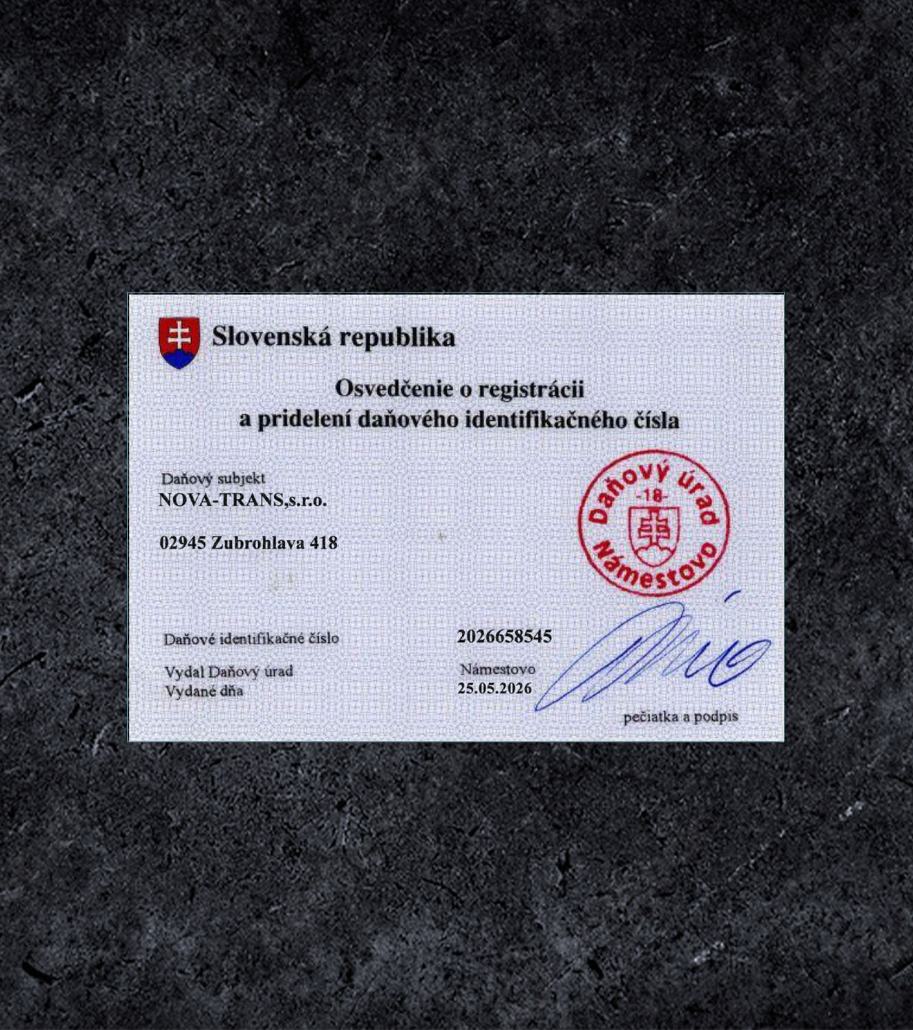 Slovakia Certificate of Incorporation BL Business License PSD Template